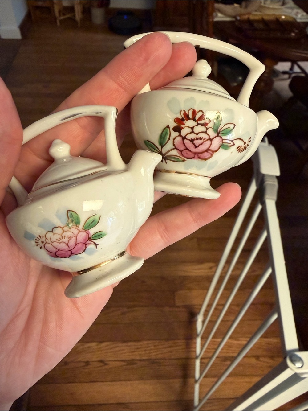 White Porcelain Floral Salt and Pepper Shakers - Pink Rose Design